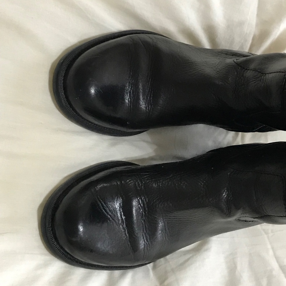 Black tall zipper boots, Clarks.